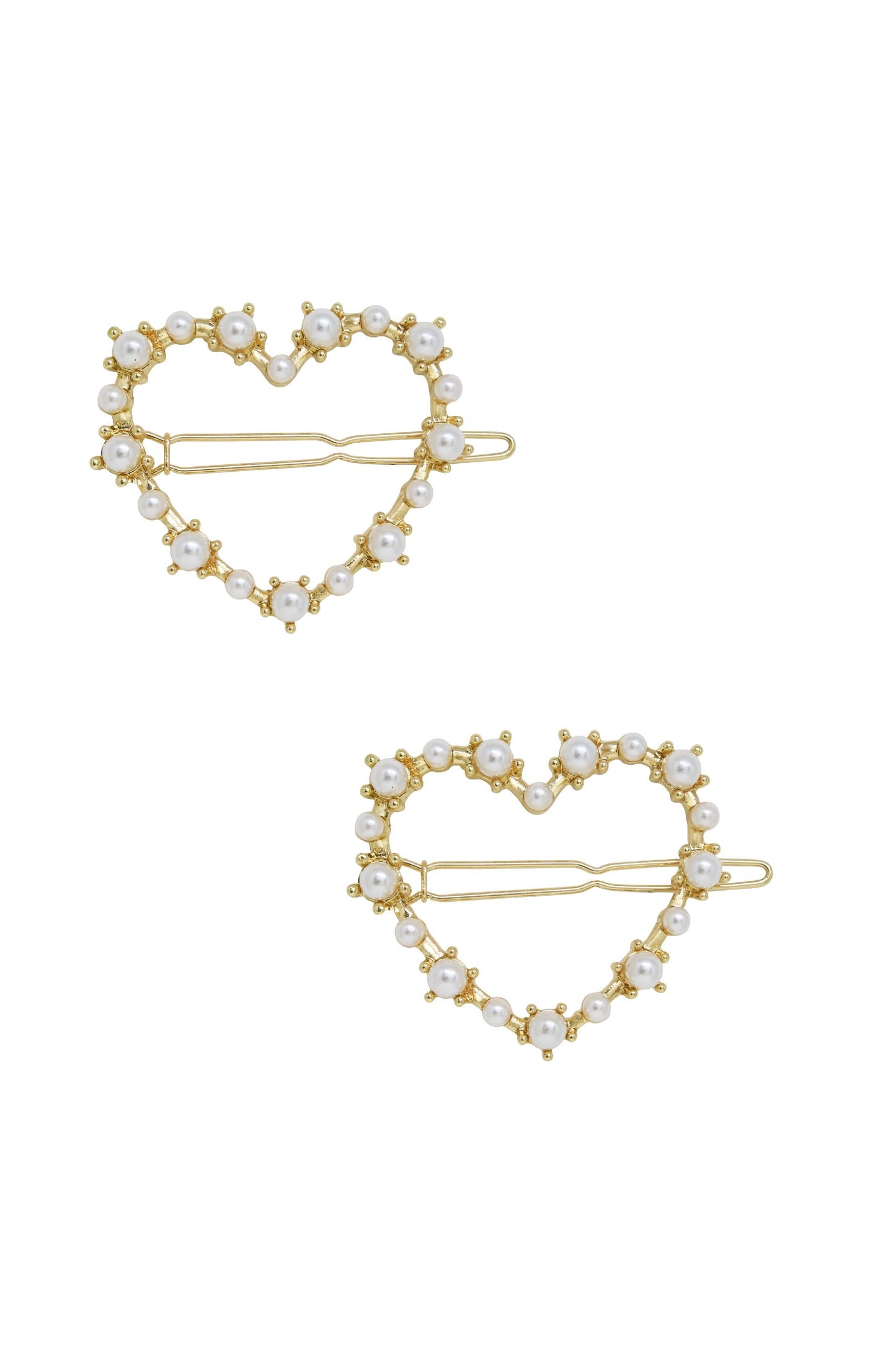 Pearl Heart Hair Barrette Set of 2 in Gold