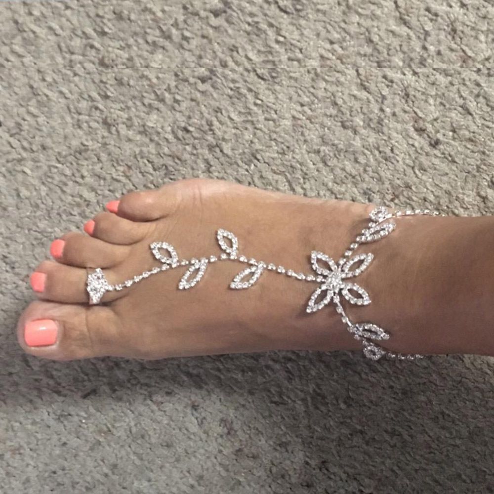 Anklet Beach Wedding Jewelry with Rhinestone Toe Ring