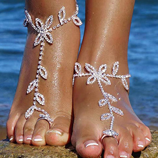 Anklet Beach Wedding Jewelry with Rhinestone Toe Ring