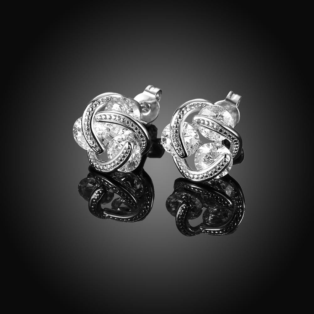 Triple Stone Knot Stud Earring in 18K White Gold Plated with  Crystals