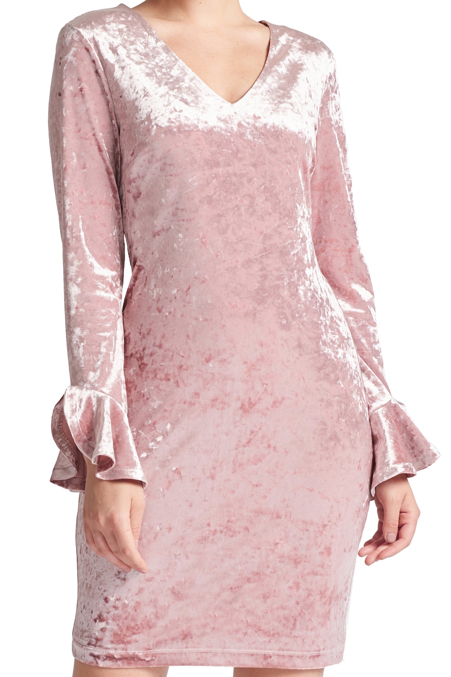 Kara Dress - Long Sleeve Crushed Velvet V-neck Dress