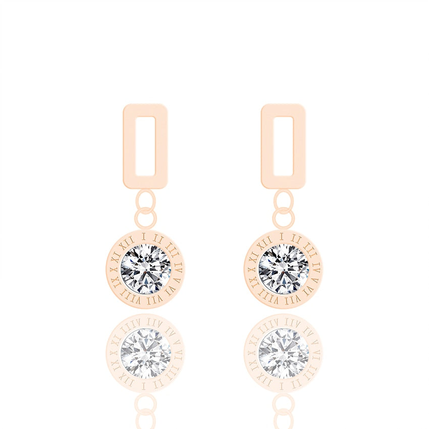 Rose Gold Color Long Crystal Earrings