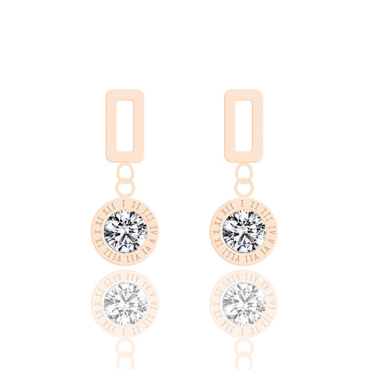 Rose Gold Color Long Crystal Earrings