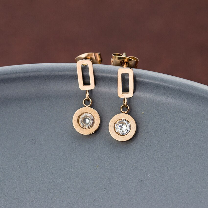 Rose Gold Color Long Crystal Earrings