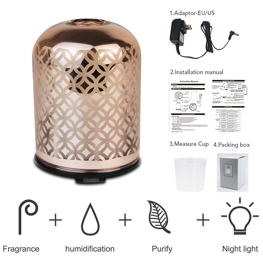 Luxury Glass Essential Oil Diffuser Rose Gold Color