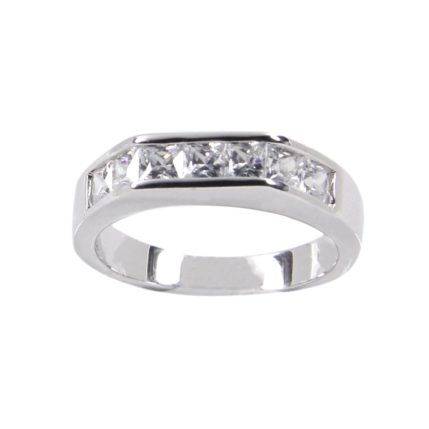 Men's Ring Curved Flat Top Sterling Silver Half Eternity Band Ring