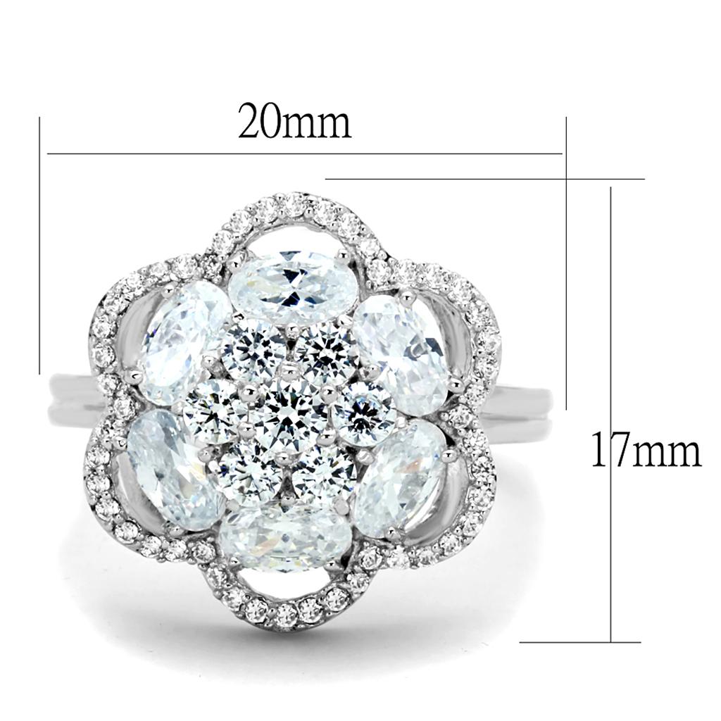 TS180 - Rhodium 925 Sterling Silver Ring with AAA Grade CZ  in Clear