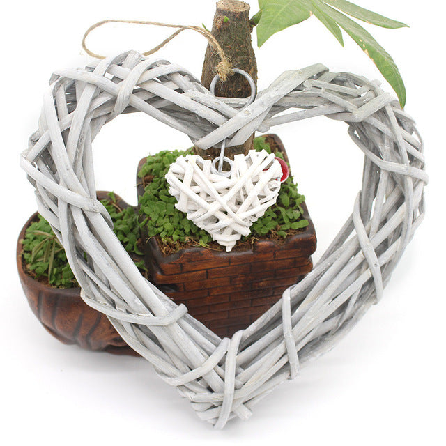 Wicker Rattan Hanging Heart Wreath Wedding