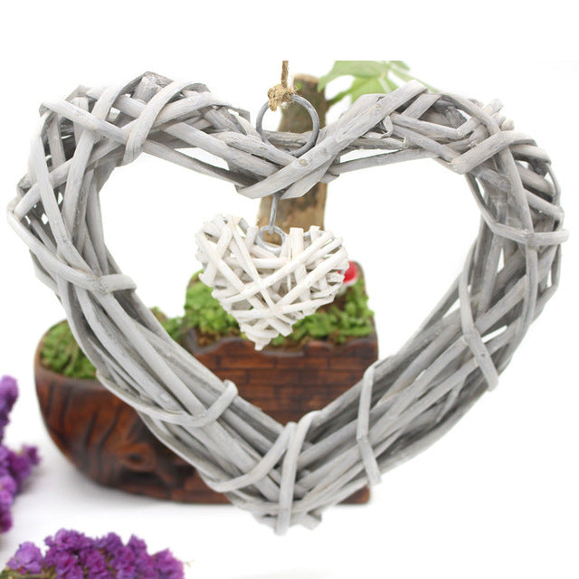 Wicker Rattan Hanging Heart Wreath Wedding