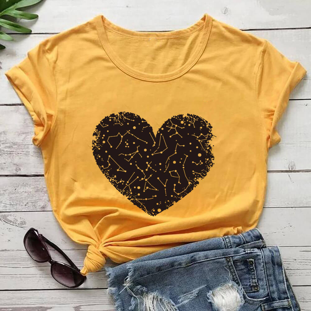 New Heart Constellation Love T-shirt Round Neck