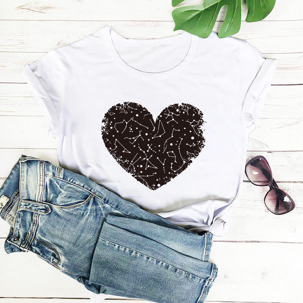 New Heart Constellation Love T-shirt Round Neck