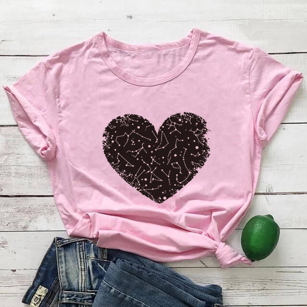 New Heart Constellation Love T-shirt Round Neck