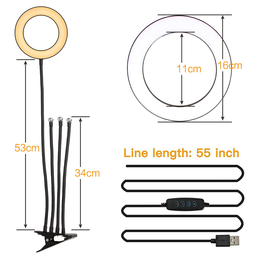 6"  4 in1 Desktop Clip Light Set Selfie Ring Light