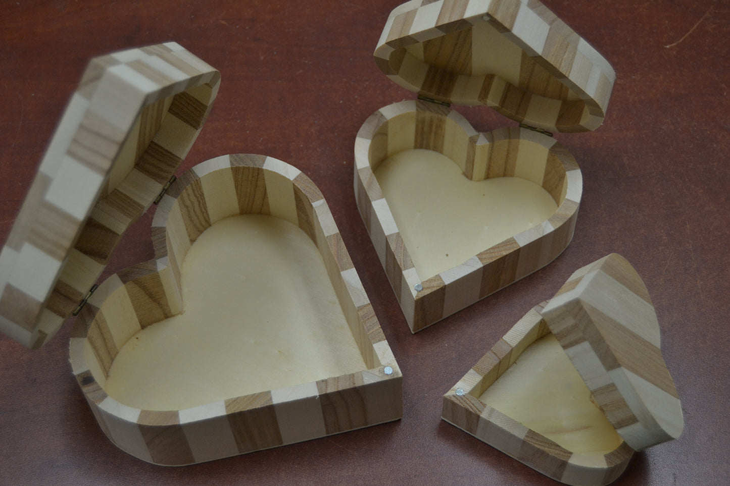 3 Pcs Set Handmade Heart Wood Storage Wood Boxes