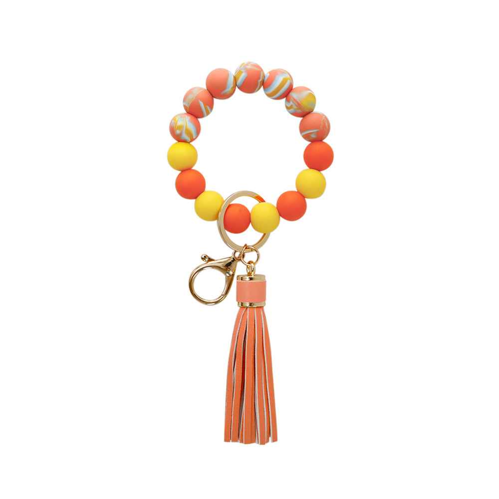 Colorful Silicone Beaded Tassel Wristlet Keychain Bracelets