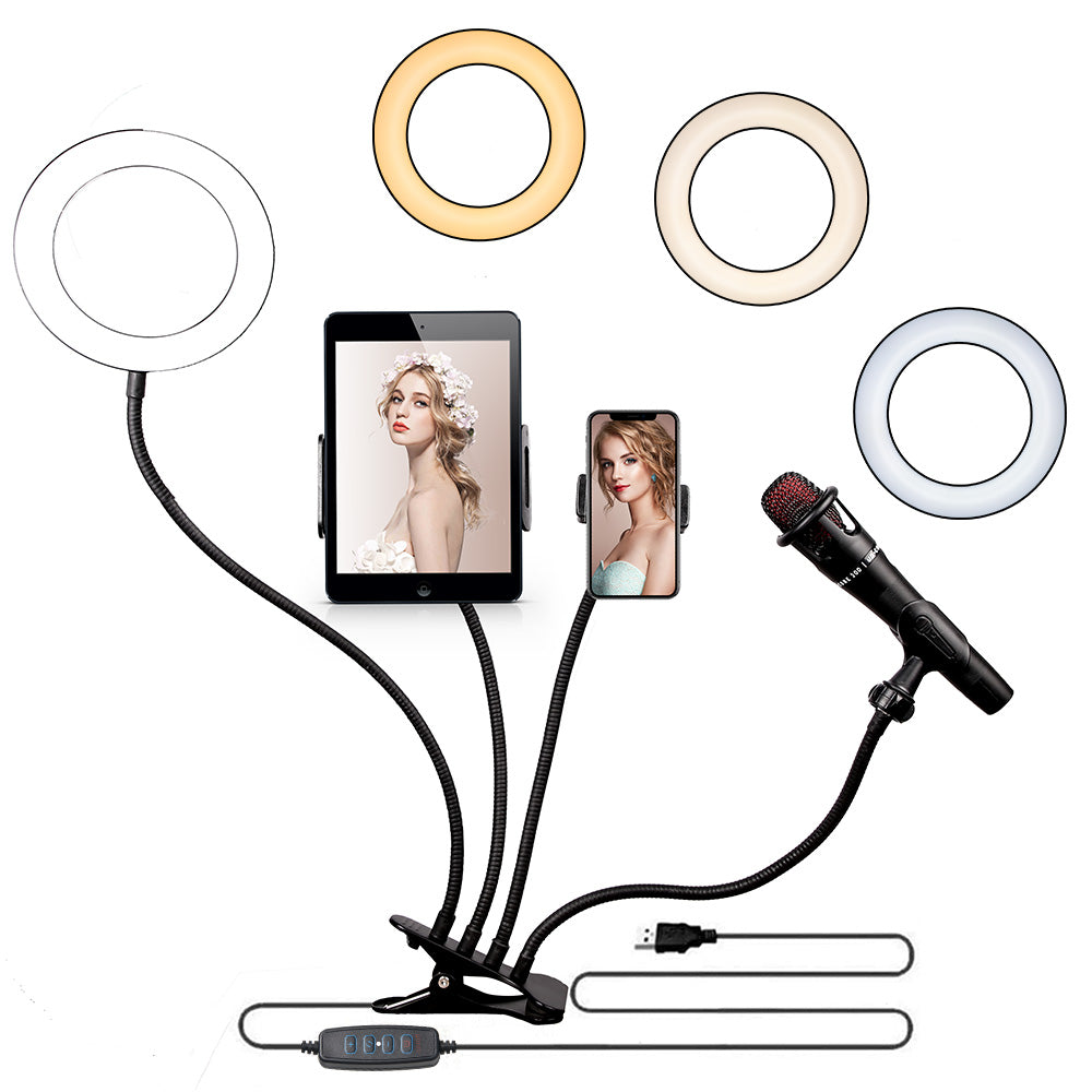 6"  4 in1 Desktop Clip Light Set Selfie Ring Light