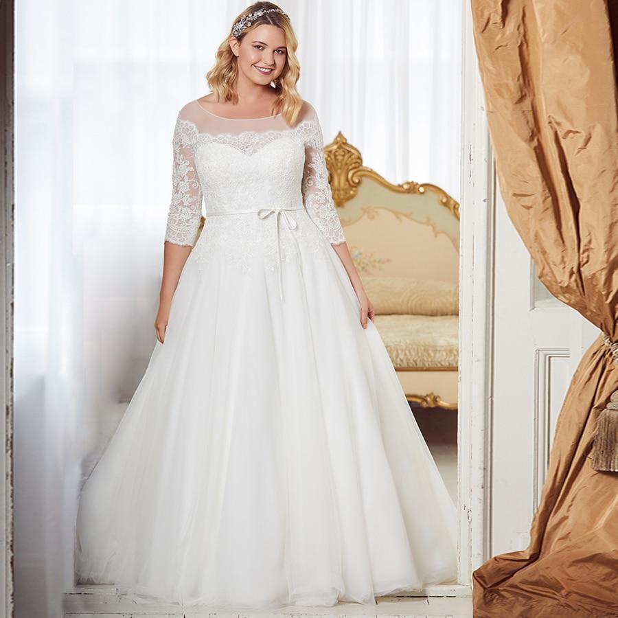 Elegant Three Quarter Sleeves Lace Wedding Dress