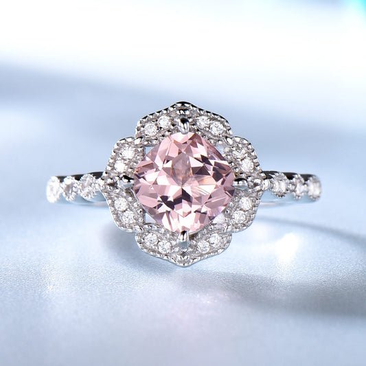 Luxury Morganite Sterling Silver Ring