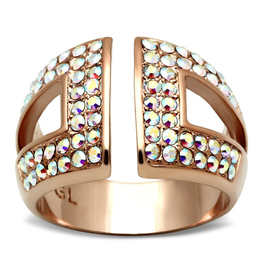 Rose Gold (Ion Plating) Brass Ring with Top Grade Crystal