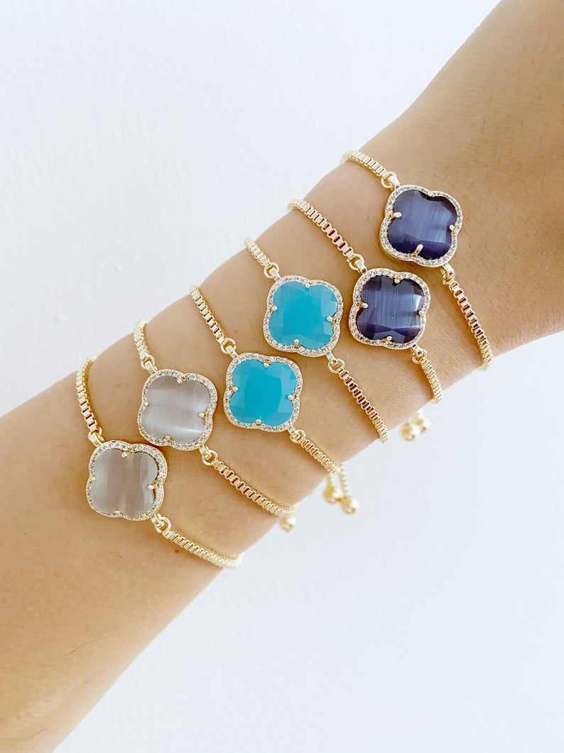 Clover Gemstone Bracelet, Adjustable