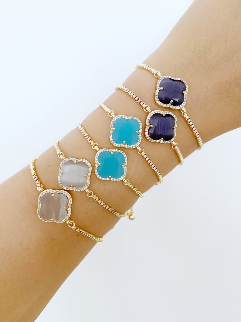 Clover Gemstone Bracelet, Adjustable