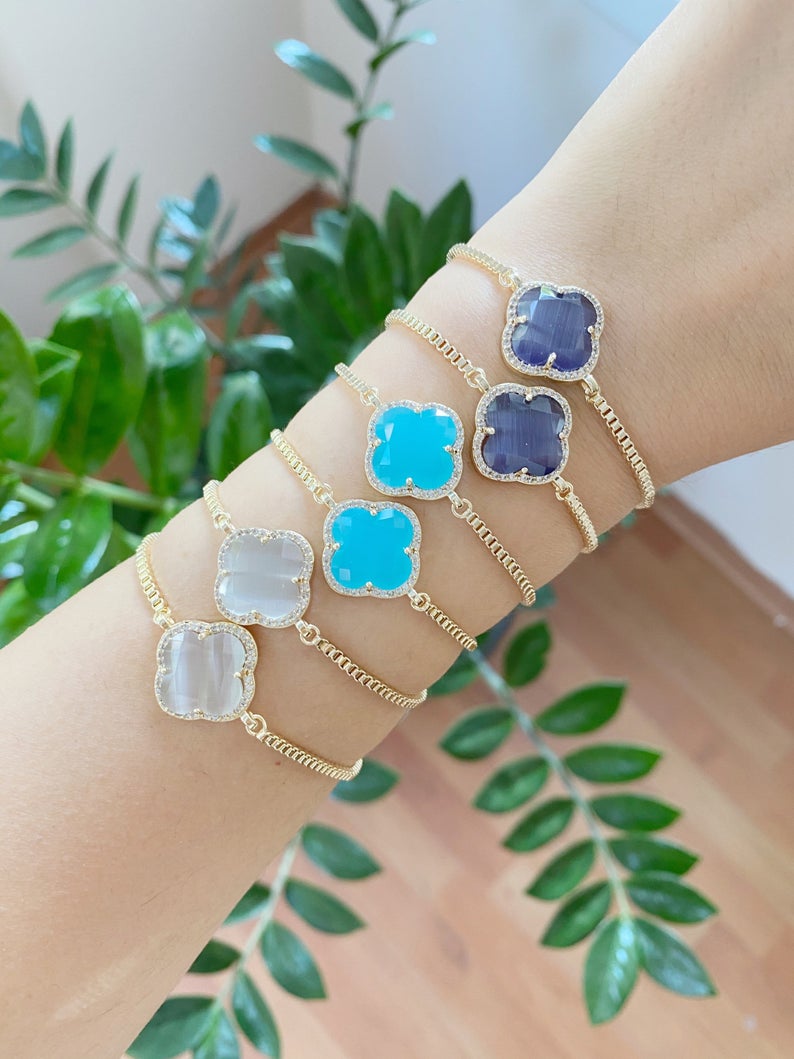 Clover Gemstone Bracelet, Adjustable