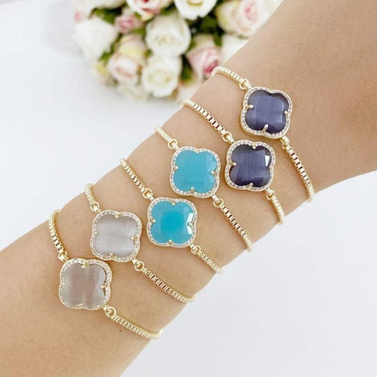 Clover Gemstone Bracelet, Adjustable