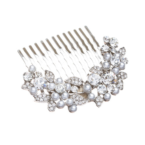 Bridal Wedding Jewelry Crystal Rhinestone Pearl Floral Hair Comb