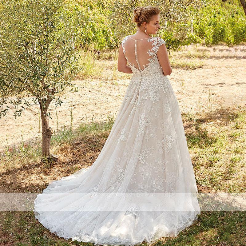 Lace Tulle Sheer Scoop Illusion Back Bridal Dress