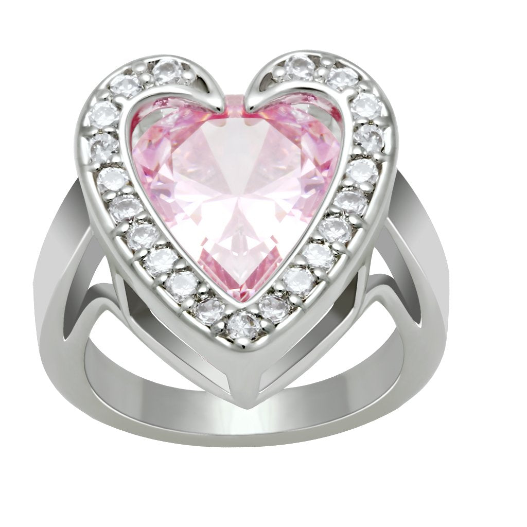 Heart Shaped Rhodium Brass Ring with AAA Grade CZ