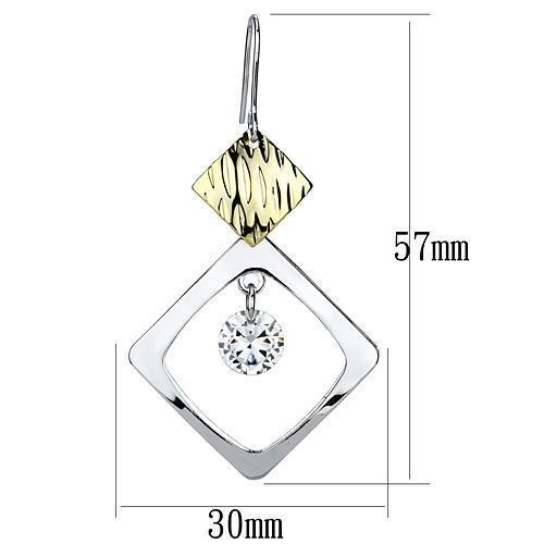 Gold+Rhodium Iron Earrings with AAA Grade CZ  in Clear LO2670