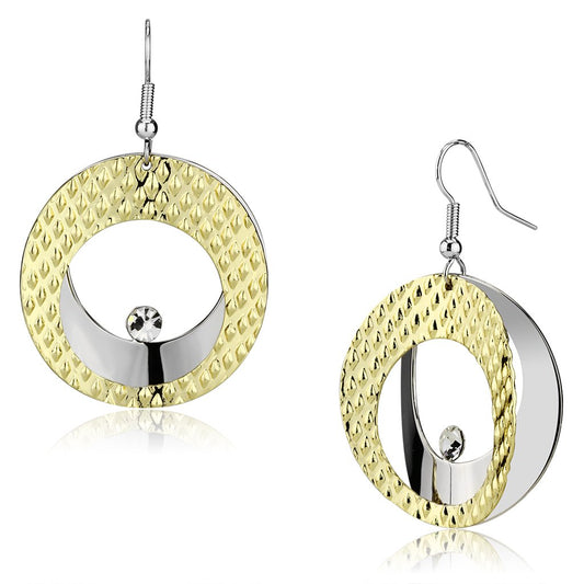 Gold+Rhodium Iron Earrings with Top Grade Crystal  in Clear LO2672