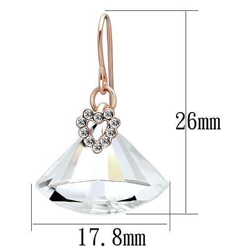 Rose Gold Iron Earrings with Top Grade Crystal  in Clear LO2755