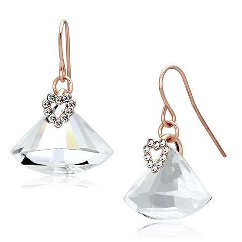 Rose Gold Iron Earrings with Top Grade Crystal  in Clear LO2755