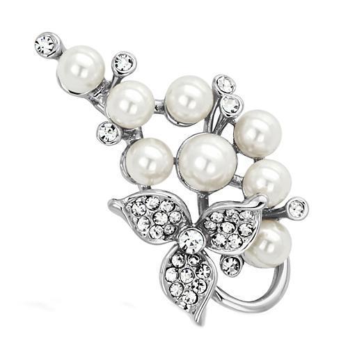 LO2852 - Imitation Rhodium White Metal Brooches with Synthetic Pearl