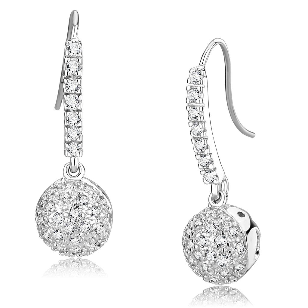 Rhodium Brass Earrings with AAA Grade CZ  in Clear