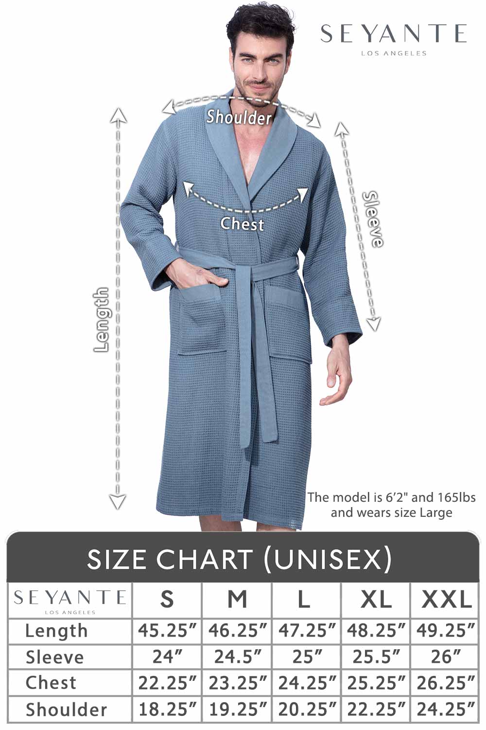 Men's Full Length Lightweight Waffle Spa Robe with Shawl Collar