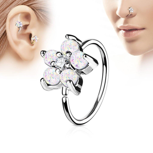 316L Stainless Steel Synthetic Opal Flower Nose Hoop / Cartilage