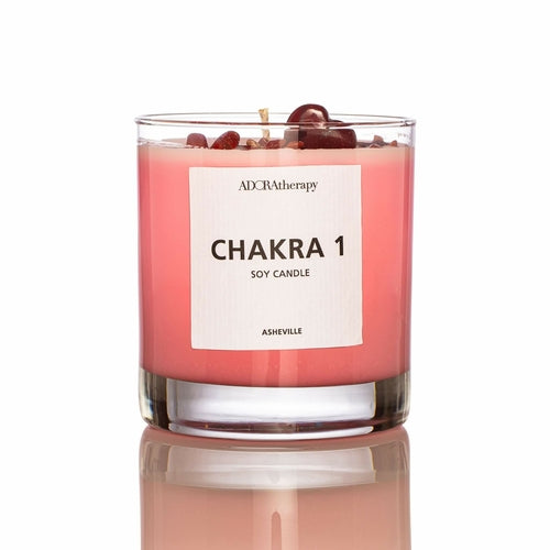 Chakra 1  Healing Soy Candle with Red Jasper Gemstones