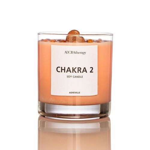 Chakra 2 Healing Soy Candle with Sunstone Gemstones