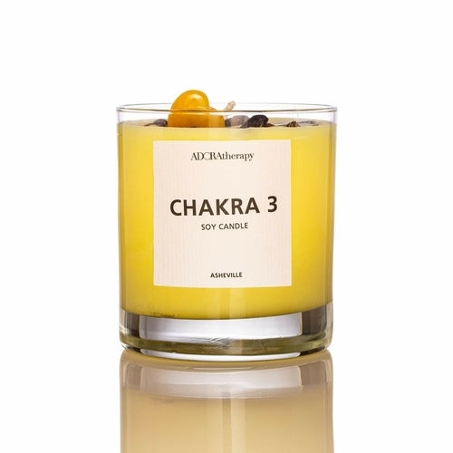 Chakra 3 Healing Soy Candle with Tiger Eye Gemstones