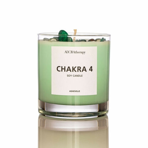 Chakra 4 Healing Soy Candle with Aventurine Gemstones