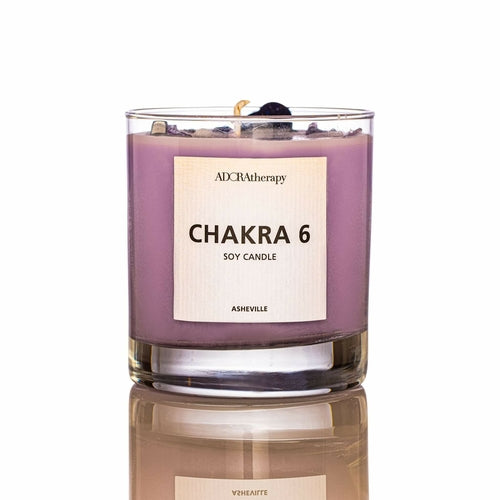 Chakra 6 Healing Soy Candle with Amethyst & Tourmaline Gemstones