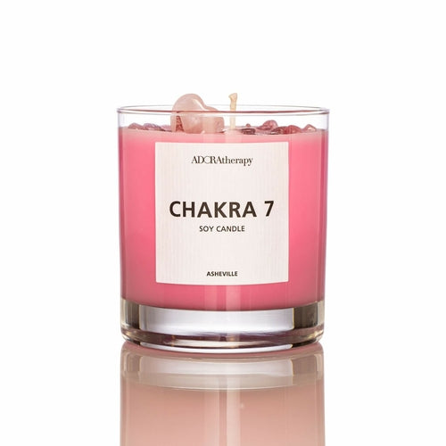 Chakra 7 Healing Soy Candle with Strawberry Quartz Gemstones